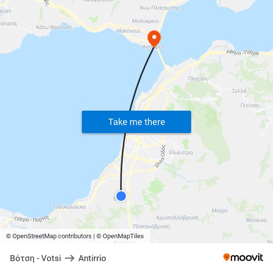 Βότση - Votsi to Antirrio map