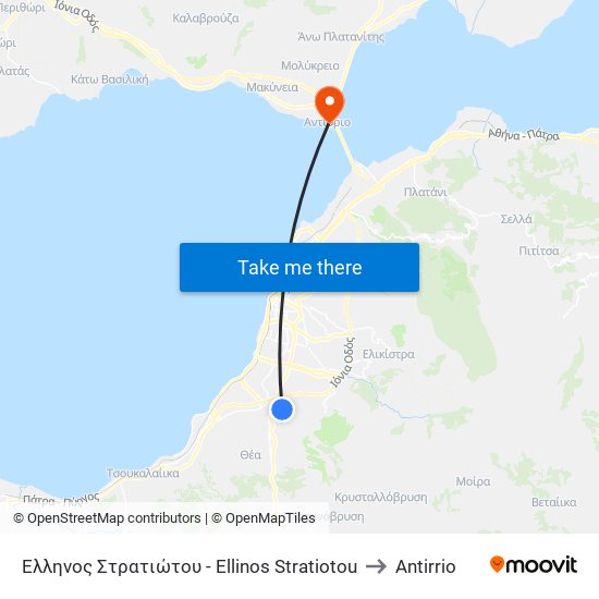 Έλληνος Στρατιώτου - Ellinos Stratiotou to Antirrio map