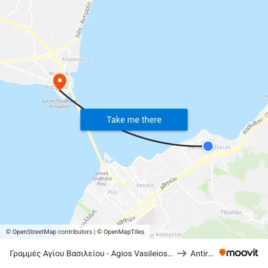 Agios Vasileios Rails to Antirrio map