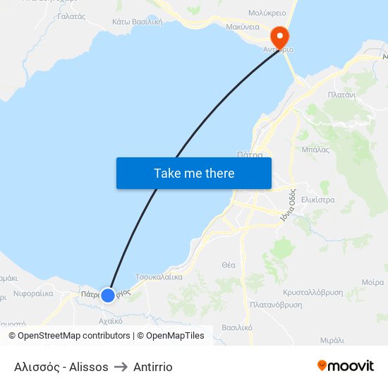 Αλισσός - Alissos to Antirrio map