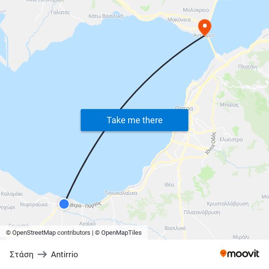 Στάση to Antirrio map