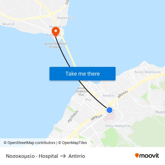 Νοσοκομείο - Hospital to Antirrio map