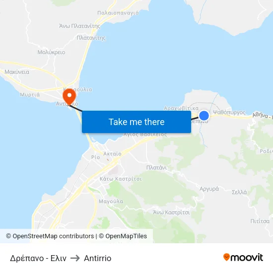 Drepano - Elin to Antirrio map