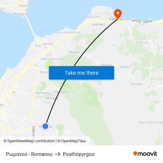 Ρωμανού - Romanou to Psathópyrgos map