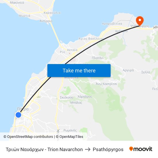 Τριών Ναυάρχων - Trion Navarchon to Psathópyrgos map