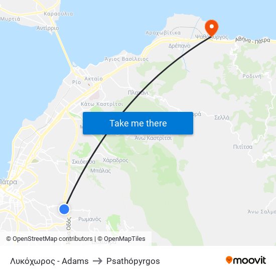 Λυκόχωρος - Adams to Psathópyrgos map