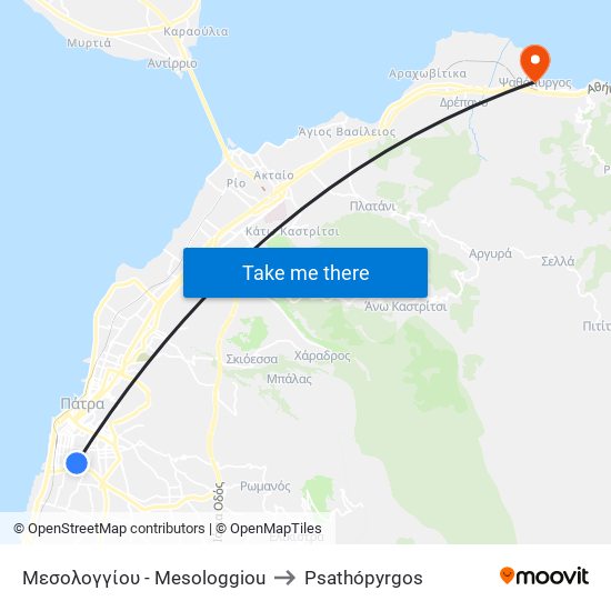 Μεσολογγίου - Mesologgiou to Psathópyrgos map