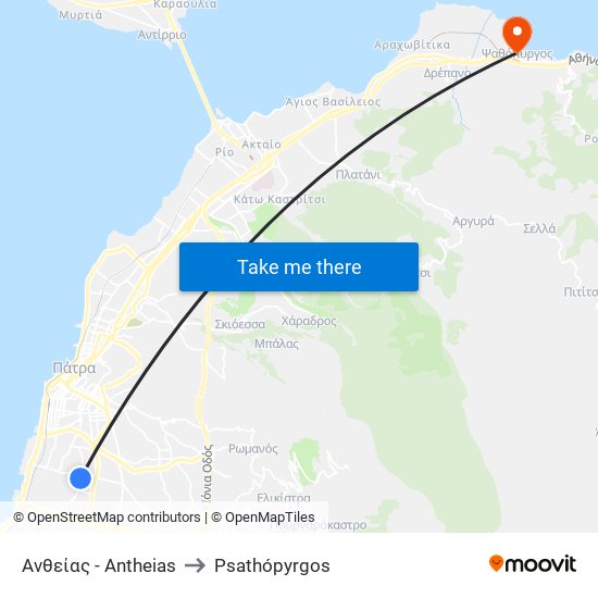 Ανθείας - Antheias to Psathópyrgos map