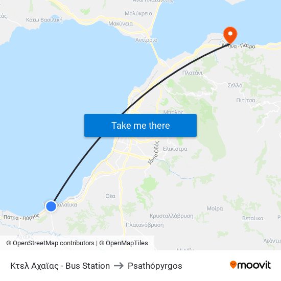 Κτελ Αχαϊας - Bus Station to Psathópyrgos map