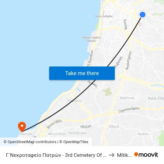 3rd Cemetery Of Patras to Mitikas map