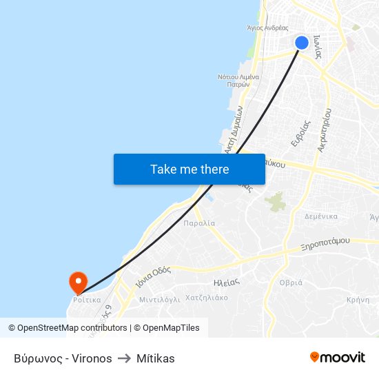 Βύρωνος - Vironos to Mítikas map