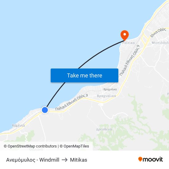 Ανεμόμυλος - Windmill to Mítikas map