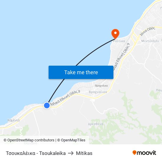 Τσουκαλέικα - Tsoukaleika to Mítikas map