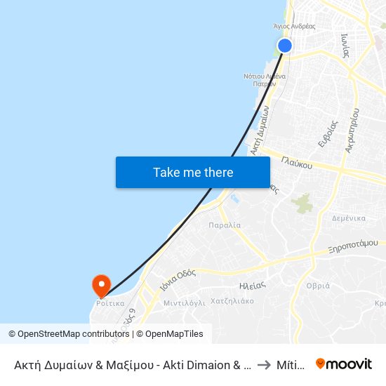 Ακτή Δυμαίων & Μαξίμου - Akti Dimaion & Maximou to Mítikas map