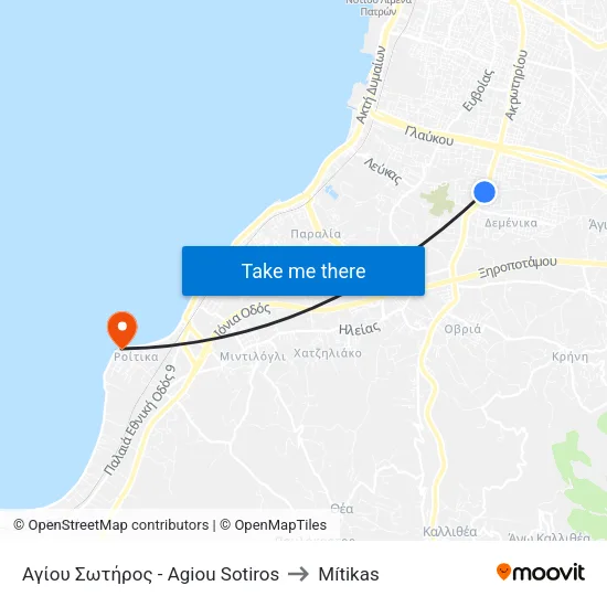 Agiou Sotiros to Mitikas map