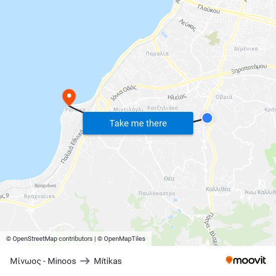 Μίνωος - Minoos to Mítikas map
