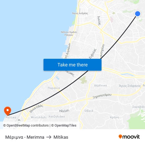 Μέριμνα - Merimna to Mítikas map