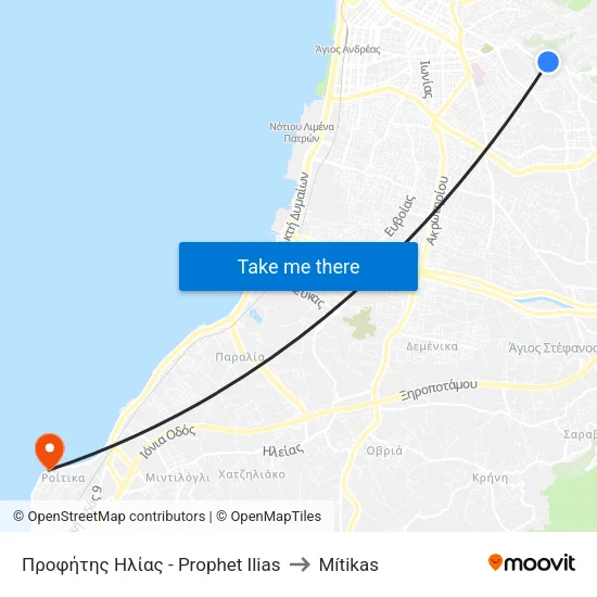 Prophet Ilias to Mitikas map