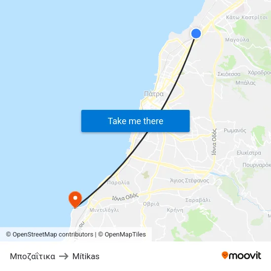 Bozaitika to Mitikas map