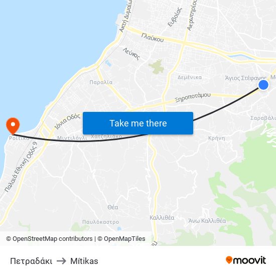 Πετραδάκι to Mítikas map