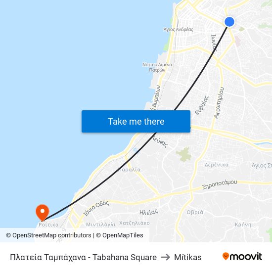 Πλατεία Ταμπάχανα - Tabahana Square to Mítikas map