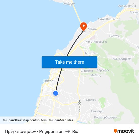 Πριγκιπονήσων - Prigiponison to Río map