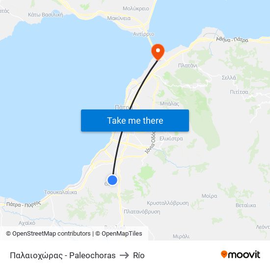 Παλαιοχώρας - Paleochoras to Río map