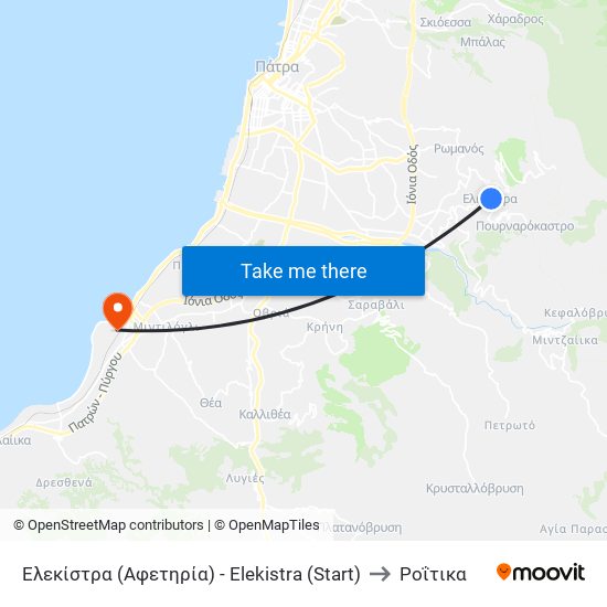 Ελεκίστρα (Αφετηρία) - Elekistra (Start) to Ροΐτικα map