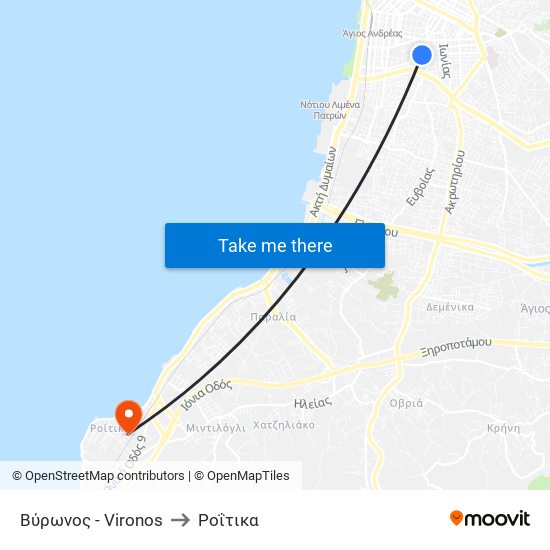 Βύρωνος - Vironos to Ροΐτικα map