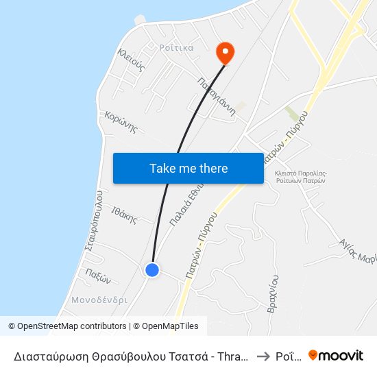 Διασταύρωση Θρασύβουλου Τσατσά - Thrasivoulos Tsatsas Junction to Ροΐτικα map