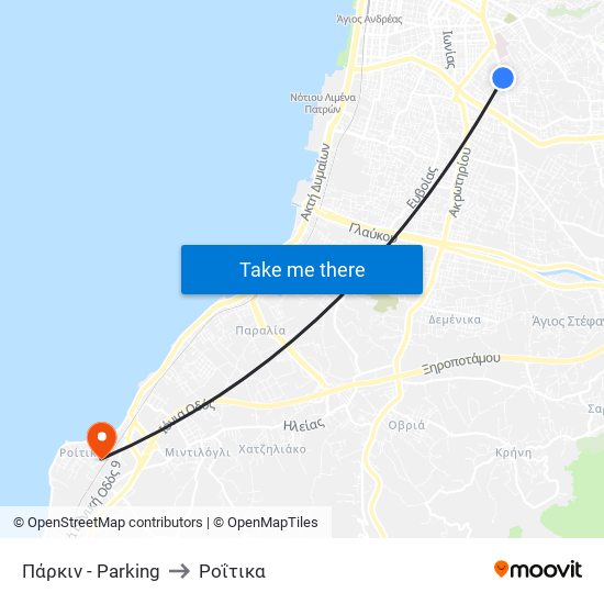 Πάρκιν - Parking to Ροΐτικα map