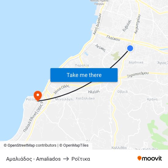 Αμαλιάδος - Amaliados to Ροΐτικα map