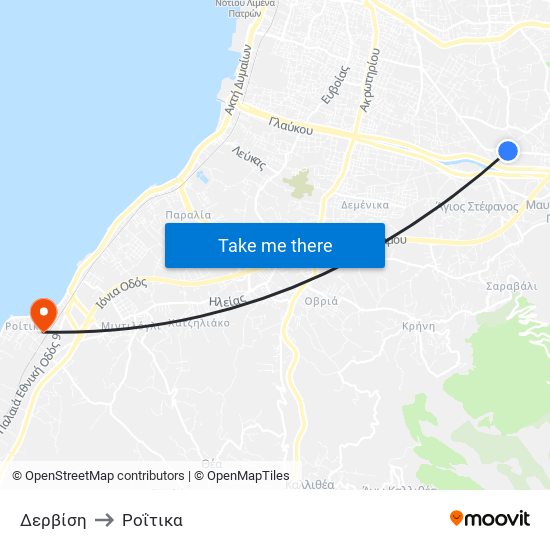 Δερβίση to Ροΐτικα map