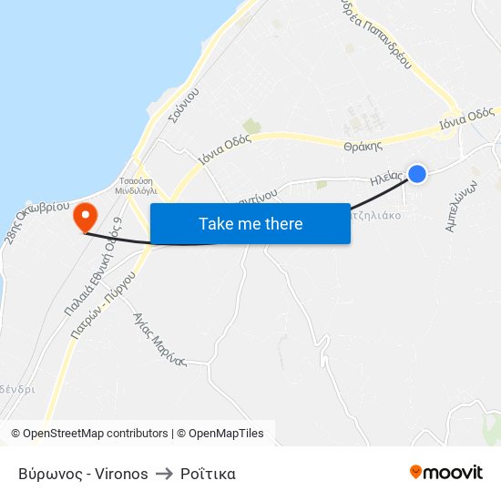 Βύρωνος - Vironos to Ροΐτικα map