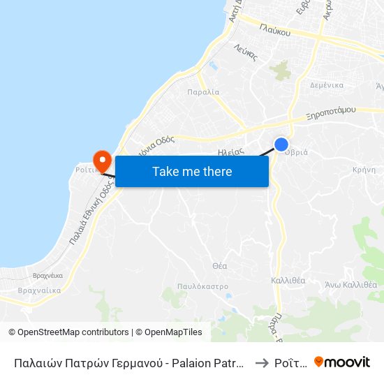 Παλαιών Πατρών Γερμανού - Palaion Patron Germanou to Ροΐτικα map