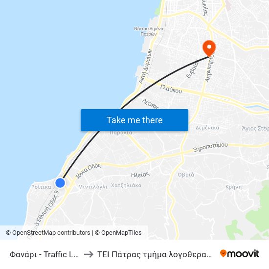 Φανάρι - Traffic Light to ΤΕΙ Πάτρας τμήμα λογοθεραπείας map