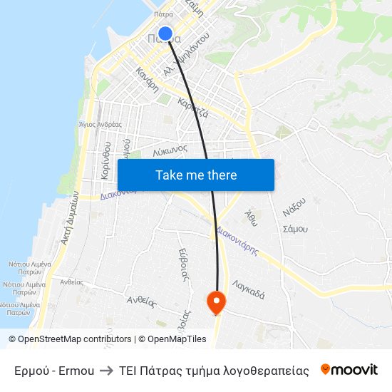Ερμού - Ermou to ΤΕΙ Πάτρας τμήμα λογοθεραπείας map