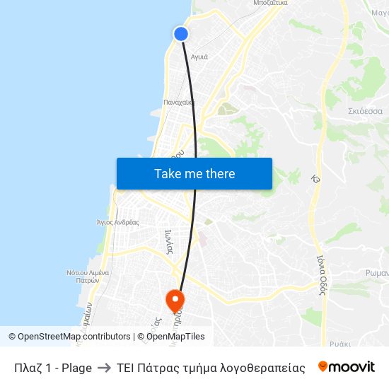 Πλαζ 1 - Plage to ΤΕΙ Πάτρας τμήμα λογοθεραπείας map