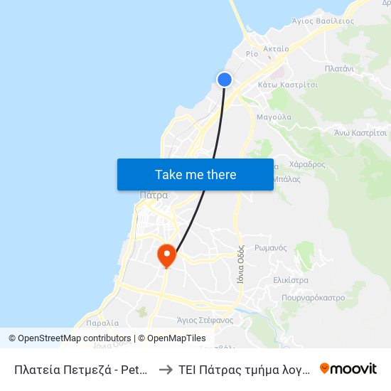 Πλατεία Πετμεζά - Petmeza Square to ΤΕΙ Πάτρας τμήμα λογοθεραπείας map