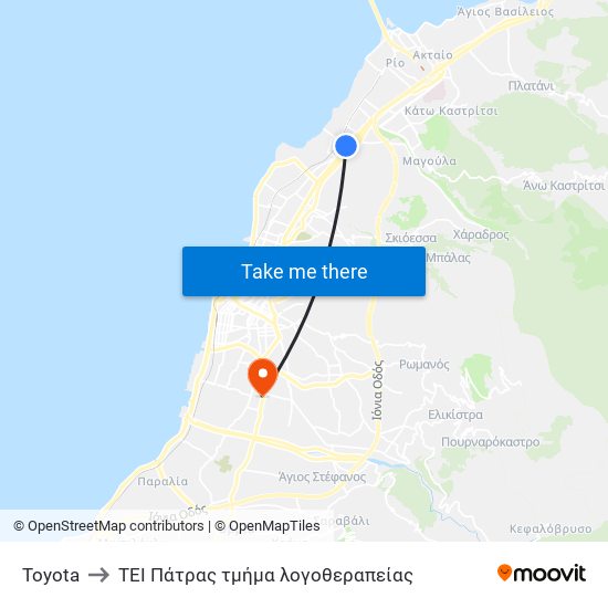 Toyota to ΤΕΙ Πάτρας τμήμα λογοθεραπείας map