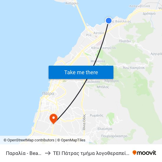 Παραλία - Beach to ΤΕΙ Πάτρας τμήμα λογοθεραπείας map