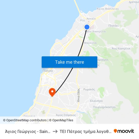 Άγιος Γεώργιος - Saint George to ΤΕΙ Πάτρας τμήμα λογοθεραπείας map