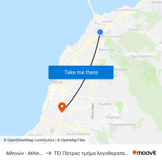 Αθηνών - Athinon to ΤΕΙ Πάτρας τμήμα λογοθεραπείας map