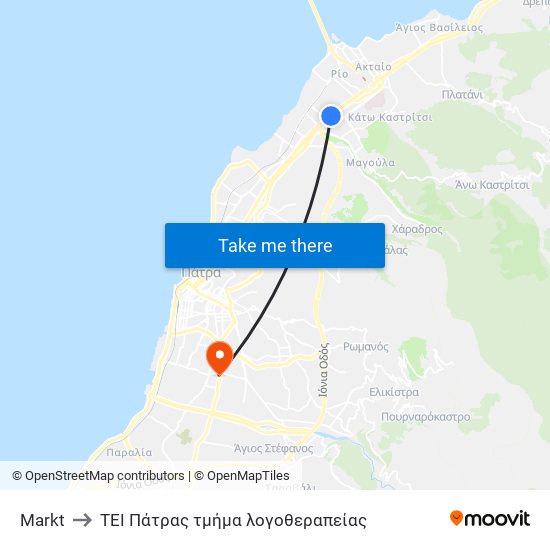 Markt to ΤΕΙ Πάτρας τμήμα λογοθεραπείας map