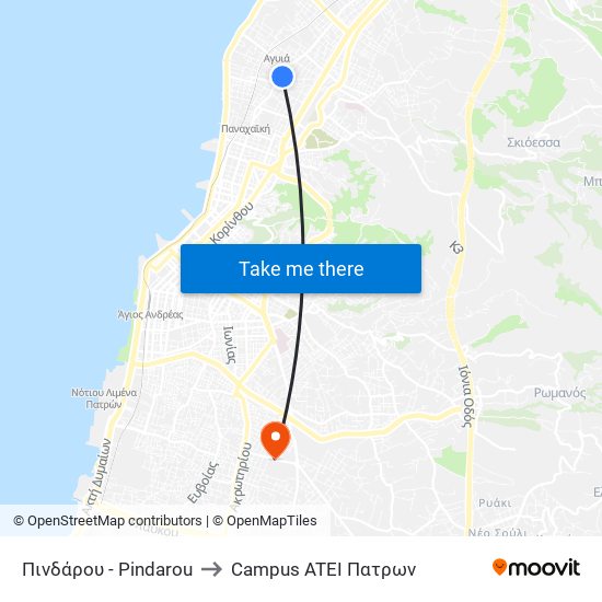 Πινδάρου - Pindarou to Campus ATEI Πατρων map