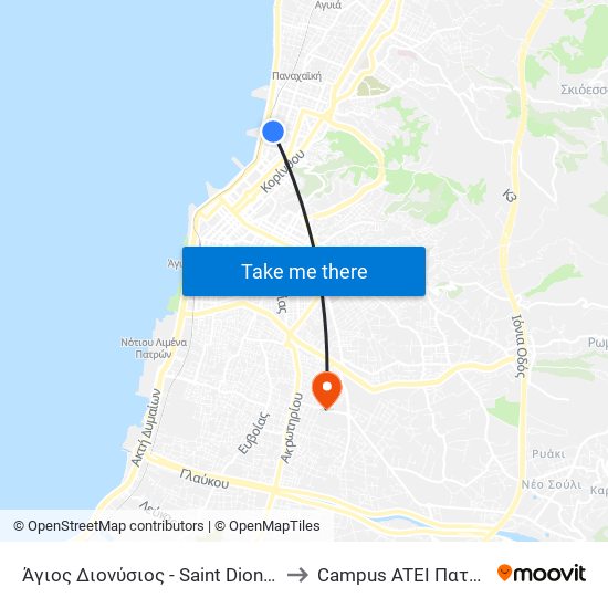 Άγιος Διονύσιος - Saint Dionysus to Campus ATEI Πατρων map