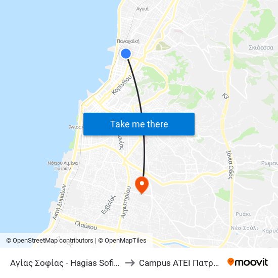 Αγίας Σοφίας - Hagias Sofias to Campus ATEI Πατρων map