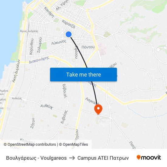 Βουλγάρεως - Voulgareos to Campus ATEI Πατρων map