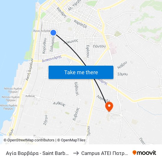 Αγία Βαρβάρα - Saint Barbara to Campus ATEI Πατρων map