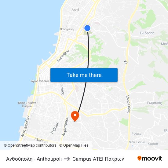 Ανθούπολη - Anthoupoli to Campus ATEI Πατρων map